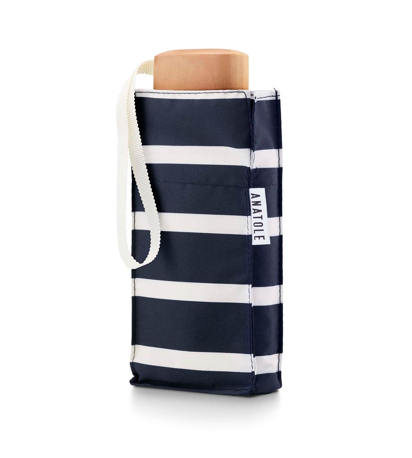 Mini parapluie bleu marine, rayures blanches « marinière » PABLO