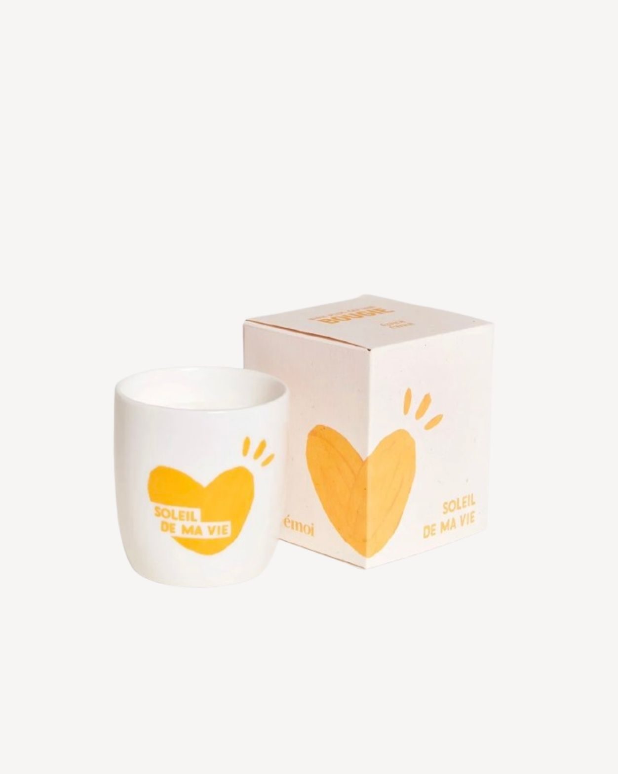 La bougie tasse Soleil de ma vie - jaune émoi émoi - Concept Store Aparté La Rochelle